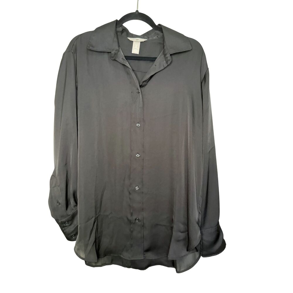H & M Button Down Long Sleeve Black Blouse Women's size Medium